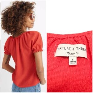 Madewell Texture & Thread Peasant Top Enamel Red Relaxed Crop Short Sleeve Shirt